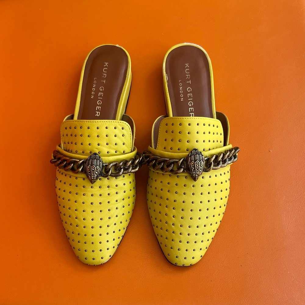Kurt Geiger Yellow Mules with stud/chain Detail